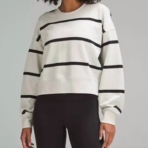 Lululemon Perfectly Oversized Cropped Crew Boundless Stripe Bone Black Sz 4 NWT